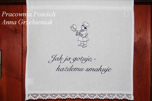 Makatka z haftem "Jak ja gotuję, każdemu smakuje"